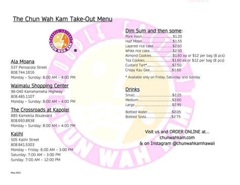 Chun wah kam menu - Delivery & Pickup Options - 459 reviews of Chun Wah Kam "This place is great value with very tasty chinese food served cafeteria style. The manapua (char siu bao - for you mainlanders) is great, as is the pork hash, and assorted noodle dishes.